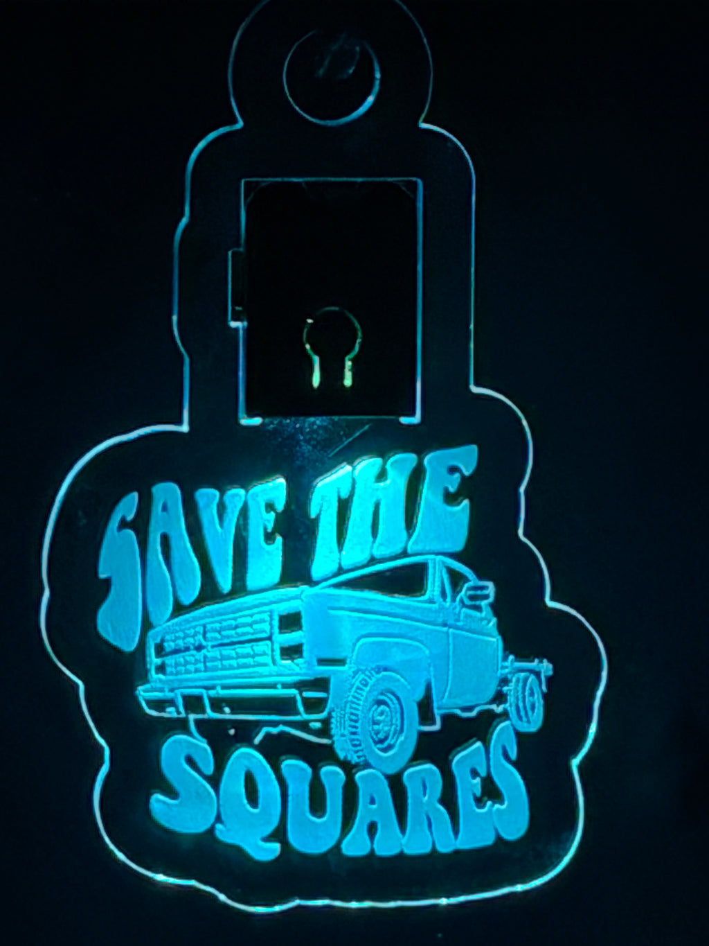 Led Acrylic Car Rear View Mirror Hanger Charm Save The Squares Square Body Dodge Chevy Ford